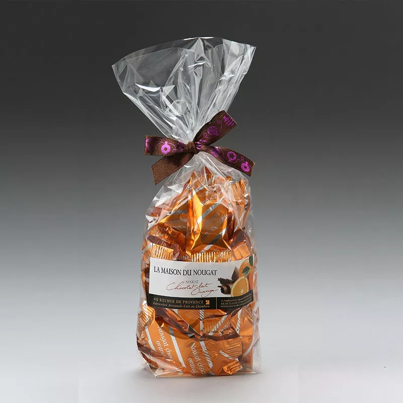 Sachet dominos nougat tendre Premium enrobé au chocolat lait orange 500g